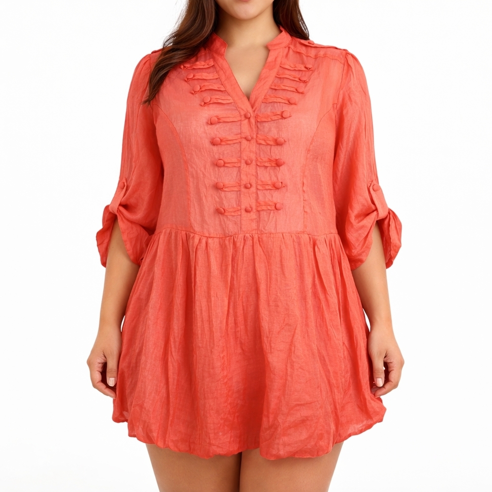 CAREN SPORT Size 2X Semi-Sheer 3/4 Roll Tab Sleeve Bubble Hem Mini Dress NWT